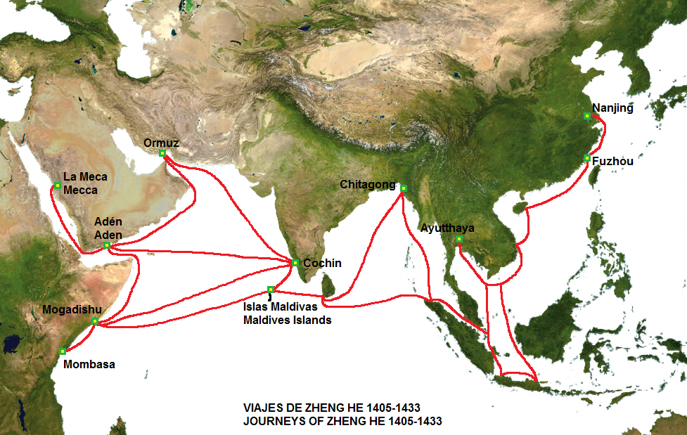 mappa dei viaggi di Zheng He, foto di wikipedia